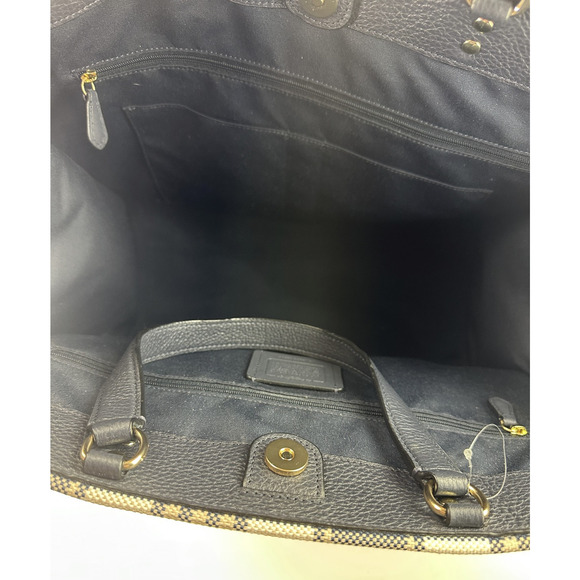 Coach Dempsey Garden Plaid Large Tote Bag W/ Matching Wallet in Navy Blue EUC - Picture 12 of 16